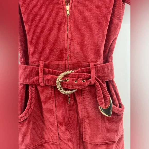 Show Me Your MuMu Outlaw Dress Rose Red Corduroy Gold Buckle Mini Dress XS - Picture 10 of 13